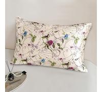 100% Pure Mulberry Silk Pillowcase Standard Size for Hair and Skin,Real Silk Pillow Cases with Zipper,Soft and Cooling,Both Sides Natural Slip Silk,Rose Floral Print,1pc(20"x26", Pattern7)