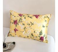 100% Pure Mulberry Silk Pillowcase Standard Size for Hair and Skin,Yellow Real Silk Pillow Cases with Zipper,Soft and Cooling,Both Sides Natural Slip Silk,Floral Print,1pc(20"x26", Pattern5)