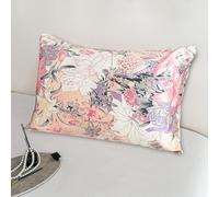 100% Pure Mulberry Silk Pillowcase Standard Size with Hidden Zipper Printed,Real Natural Floral Silk Pillow Cases for Hair and Skin,Soft and Cooling,Both Sides Slip Silk,1pc (20"x26",Pattern4)
