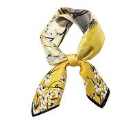 100% Pure Mulberry Silk Square Scarf 27"'x27"-70CM Head Scarf for Women Natural Silk Neckerchief Printed Headscarf, Yellow Tree Flower