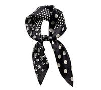 MEISEE 100% Pure Mulberry Silk Square Scarf 27"'x27-70CM Head Scarf for Women Natural Silk Neckerchief Printed Headscarf, Black Cashew Dots