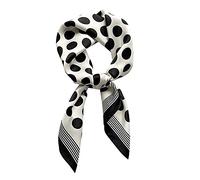 100% Pure Mulberry Silk Square Scarf 27"'x27"-70CM Head Scarf for Women Natural Silk Neckerchief Printed Headscarf, Black Dots