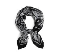 100% Pure Mulberry Silk Square Scarf-27''x27"Lightweight Hair Scarves Headscarf Night Sleeping with Gift Packed, Black Paisley Quartet, 27inch
