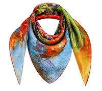 100% Pure Mulberry Silk Square Scarf 35''x35" - 14MM Hand Rolling Edge Silk Twill Scarf Hair Scarves Night Sleeping, Painting 01