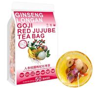 100% Pure Natural Herbal Tea, Ginseng Longan Goji Tea Bag, 300g/10.58oz (6g*50bags) REN SHEN GUI YUAN GOU QIHONG ZAO CHA Goji, Brown Sugar, Red Bean, Peanut, Caffeine Free, No Additives, Non-GMO