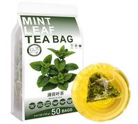 100% Pure Natural Herbal Tea, Mint Leaf Tea Bag, 125g/4.4oz (2.5g*50bags), 薄荷叶茶 Peppermint Tea Tea, Loose Leaf Fresh Mint Leaves (Menta Piperita) Caffeine Free, No Additives, Non-GMO