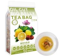 100% Pure Natural Herbal Tea, Oil Cut Big Belly Tea Bag, 250g/8.81oz (5g*50bags) 油切大肚茶 Cassia Seed, Tangerine Peel, Hawthorn, Lotus Leaf, Lemon, Caffeine Free, No Additives, Non-GMO
