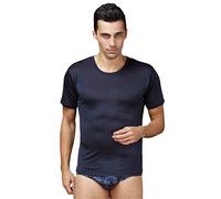 100% Pure Silk Men's Undershirts Male Short Sleeve Shirts Men Casual Tee Shirt Man O-Neck T-Shirt Man's Solid Undershirt navy blue XXL