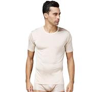 100% Pure Silk Men's Undershirts Male Short Sleeve Shirts Men Casual Tee Shirt Man O-Neck T-Shirt Man's Solid Undershirt beige XL