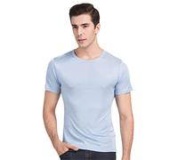 100% Pure Silk Men's Undershirts Male Short Sleeve Shirts Men Casual Tee Shirt Man O-Neck T-Shirt Man's Solid Undershirt sky blue XXL