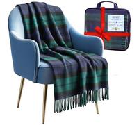 100% Pure Wool Knee blankets for elderly, Adults - 74x31" - Scottish tartans - Fringed edges, check Cosy sofa throws - Reading, Wheel chair, Travel - winter Blanket (Black Watch Tartan)