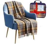 100% Pure Wool Knee blankets for elderly, Adults - 74x31" - Scottish tartans - Fringed edges, check Cosy sofa throws - Reading, Wheel chair, Travel - winter Blanket (Buchanan Natural Tartan)