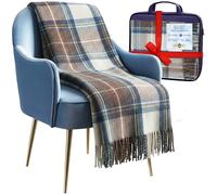 100% Pure Wool Knee blankets for elderly, Adults - 74x31" - Scottish tartans - Fringed edges, check Cosy sofa throws - Reading, Wheel chair, Travel - winter Blanket (Stewart Muted Blue Tartan)