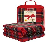 100% Pure Wool Tartan Blankets for beds, Sofa throws - Royal Stewart Tartan - warm large size 74x62 Inches, Fringed edges - Scottish plaid check Soft Cozy Rug - Mothers day, Wedding gifts