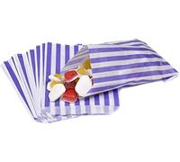 100 Purple 5" x 7" Striped Candy Sweet Paper Bags | Wedding Buffet Favour Cake Gift Pick n Mix Shop | Premium Quality UK Made