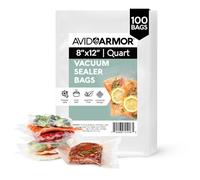 100 Quart Vacuum Sealer Bags Size 8" x 12" for Food Saver, Seal a Meal Type Vac Sealers, Sous Vide Vaccume Safe, BPA Free, Heavy Duty Commercial Grade, Pre-Cut Storage Bag Universal Design Avid Armor