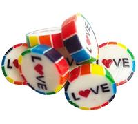 100 Rainbow Pride Sweets with LOVE in the middle in Pink Lemonade Flavour Red Heart