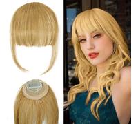 100% Real Human Hair Clip in Bangs for Women - Natural Look Fringe Hairpiece with Temples, Wispy or Curved Bangs Options(gold)