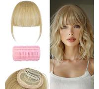 100% Real Human Hair Clip in Bangs for Women - Natural Look Fringe Hairpiece with Temples, Wispy or Curved Bangs Options(Ash gold)