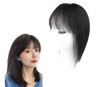 100% Real Human Hair Topper With Bangs Women Elegant Straight Hairpiece Clip In Top Wiglet For Thinning Hair 360° 3D Cover Hair Extensions For Daily Use(Black,30cm)