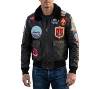 100% Real leather Top Black Gun Jacket - Cruise Maverick Tom Flight, Pilot, Bomber, Aviator Outfit - Halloween Cosplay Costume Men's (UK, Alpha, XL, Regular, Regular, Brown)