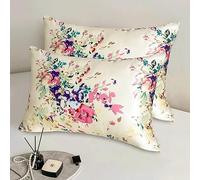 100% Real Mulberry Silk Pillowcase Set of 2 for Hair and Skin with Zipper,Health,Soft,Cooling Both Sides Grade 6A Pure Silk Bed Flower Pillow Cases,Floral Print,2Pack(Standard Size 20"x26",Pattern1)