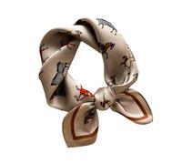 100% Real Mulberry Silk Women Small Square Neck Scarfs 21" Lightweight Headscarf Fashionable Printed Neckerchief (Pony-Champagne)