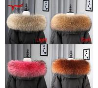 100% Real Natural Raccoon Fur Scarf Women Winter Fashion Luxury Warm High Quality Fur Collar For Coat Strip Hooded Large Muffler 70cm 13cm Wine red