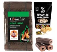 100% Recycled Wood Heat Logs -High-Energy Ultra-Dry Fire Logs - Suitable for Wood Burners, Multi-Fuel Stoves, and Chimeneas - Includes 24 Wool Wood & Perfectonish Match Box (Pack of 12)
