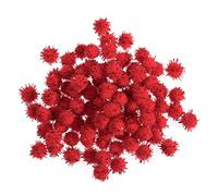 100 Red 7mm Glitter Craft Pom Poms | Fluffy Acrylic Pompoms