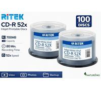 100 Ritek CD R 52x 80min 700MB Diamond Black Bottom vinyl CD-R dye blank discs