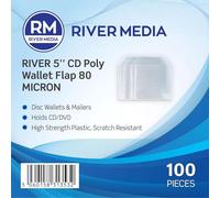 100 RIVERMEDIA Premium Seamless 80 Micron CD/DVD Disc Wallets with Flap 13532 (Plastic Envelope for CD/DVD Storage) - Durable Disc Sleeves for 1 Disc