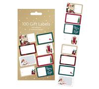 100 Self-Adhesive Xmas Present Labels, 8 Cute Designs Christmas Collection Adhesive Label (Traditional)