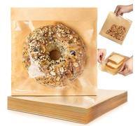 100 Self Sealing Sandwich Bags with Window, Paper Cookie Bags with Seal, Grease Resistant To Go Bakery Sleeves for Packaging Bagels, Donuts, Scone, Brownie, Small Pastries and other Treats