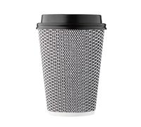 [100 SET]Harvest Pack 12 oz Disposable Coffee Cups, Insulated Ripple Double-Walled Paper Cup with Lids, Black and White Geometric, Tea Hot Chocolate Drinks To go coffee cups