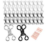 100 Set Sewing Hooks and Eyes Closure Metal Bra Hooks and Eyes Replacement Hook, Hook and Eye Closures for Clothing Trousers Skirt Sewing DIY Craft, Silver and Black (14mm)