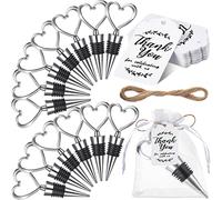 100 Set Stainless Steel Heart Shape Wine Stopper Wedding Favor for Guests Love Wine Bottle Stopper with Organza Bags and Tags Champagne Beer Stopper Decor for Valentines Baby Shower Wedding Favors