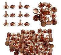 100 Sets 10mm Double Cap Rivets - Rose Gold Tubular Metal Studs for DIY Projects, Sewing, Clothing Repair, Bags, Belts & Crafts - 10mm x 9mm Leather Rivets for Repairs & Decoration