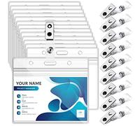 100 Sets Badge Holders and Metal Clips Clear Horizontal Name Tag ID Card Holder with Clip Waterproof ID Badge Holder with Metal Clips
