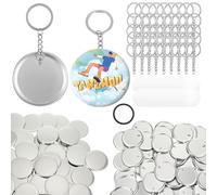100 Sets Button Maker Keychains Supplies 58mm/2.25 inch Button Making Supplies for Metal Buttons Keychain Maker Machine with Shell Back Cover Film Chain Head