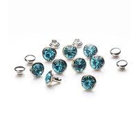 100 Sets Cz Colorful Crystal Rivets Silver Color Spots Studs Double Cap for DIY Leather-Craft (Aquamarine, 6MM)