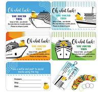 100 Sets Duck Duck Tags Ducking Game Card Cruise Duck Tags Cruising Tags 2 x 3.5 Inches Double Sided Duck Tags with Hole and Rubber Bands for Halloween Christmas Party Favor, 4 Styles