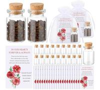 100 Sets Funeral Favors Include 100 Funeral Prayer Cards Memorial Cards 100 Memorial Seeds Glass Bottles with Cork Stopper 100 Organza Bags for Celebration of Life Loss of Loved One (Red Poppy)
