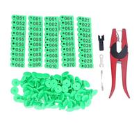 100 Sets Livestock Ear Tag Kit with Numbered Tags and Applicator Pliers, Weather Animal Ear Tag for Cattle Horse Pig Sheep Goat, Includes Tag Pins Wrench Needles (Green Ear Tag with Red Pliers with