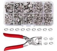 100 Sets Metal Snaps Buttons with Fastener Pliers Press Tool Kit, Prong Ring Snap Button Fasteners for DIY Crafts Clothes Hats and Sewing, Easy Installation for Fabric (9.5mm / 400 PCS)