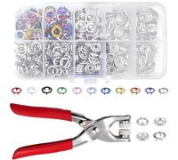 100 Sets Metal Snaps Buttons with Fastener Pliers Press Tool Kit, Prong Ring Snap Button Fasteners for DIY Crafts Clothes Hats and Sewing, Easy Installation for Fabric (9.5mm / 400 PCS)
