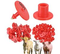 100 Sets of 001-1000 Digital Round Livestock Ear Tags, Animal Identification Ear Tags for Pigs, Goats and Cattle (Yellow, red, Green, Purple, Green, White, Orange) red 701-800