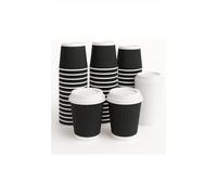 100 Sets of 12oz Insulated Black Paper Coffee Cups with Lids, Disposable Hot Beverage Cup for Coffee, Tea - Leak-Proof Disposable Coffee Cups for Home, Office and Cafe