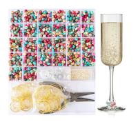 100 Sets of Wine Glass Charms with 1040 Letter Beads, 100 Wine Charm Rings, 200 Golden Beads and Tweezers - Drink Identifiers Tags for Holiday Parties, Birthday Celebrations, and Family Gatherings