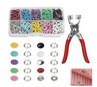 100 Sets Snap Button Fastener Kit - 9.5 mm Metal Press Studs with Pliers and Box, Popper Fasteners Kit No Sewing, Colourful Snap Fasteners for Clothing, Bags, Crafts and DIY Repairs